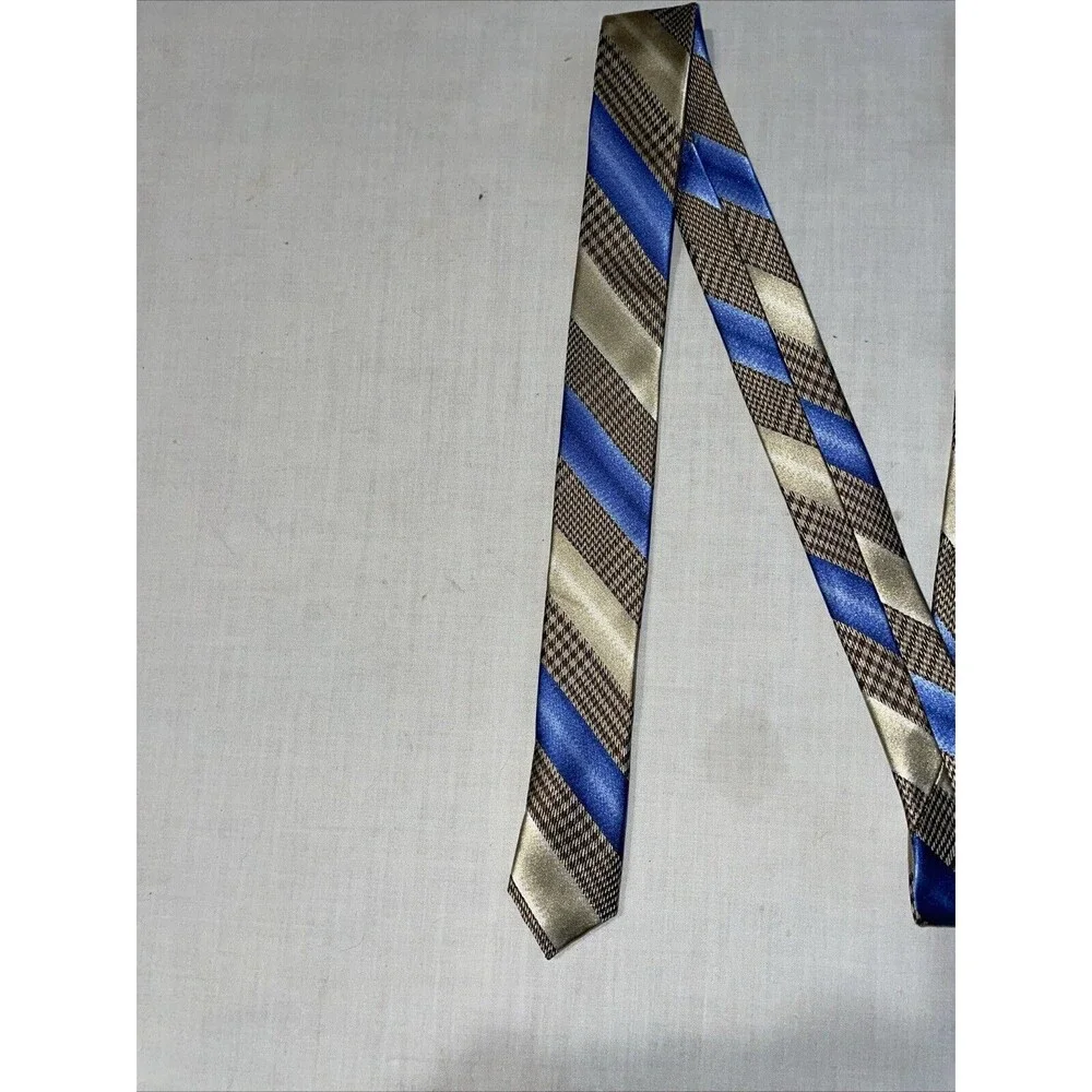 Desantis Collection Men’s Dress Tie Size 58” Gold Blue Striped Business Formal